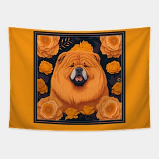 Dogs, chow chow and flowers, dog, seamless print, style vector (yellow version chow-chow) Tapestry