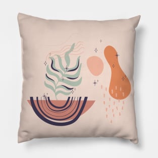 Abstract shapes lines and tropical leaves digital design Pillow