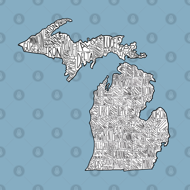 Michigan Map - Michigan - Tapestry  TeePublic