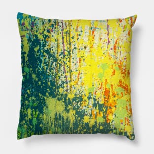 Yellow green and red abstract painting Pillow