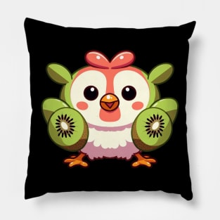 Kiwi Wren Harmony: Whimsical Fusion of Kiwi and Feathered Friend Pillow