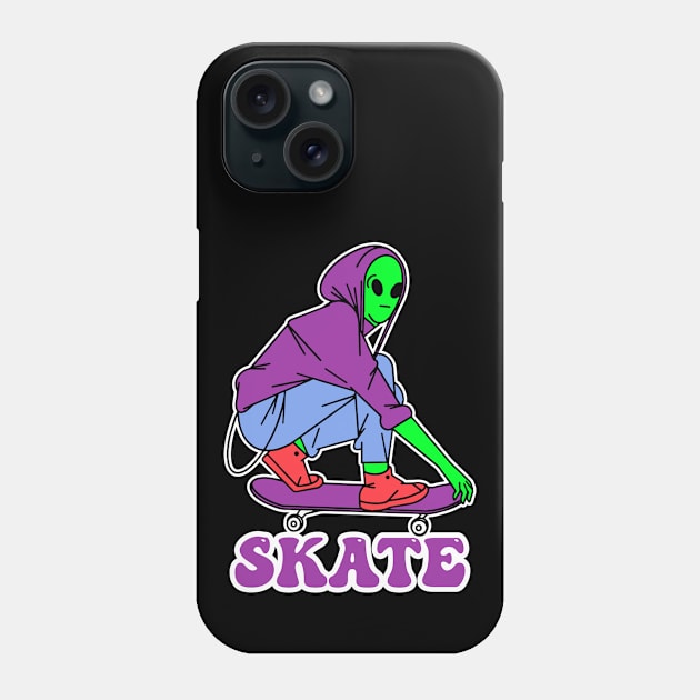 SKATE - ALIEN SKATEBOARDING, skateboarder gift, gifts, streetwear, urban, clothing - Dark Colors Phone Case by PorcupineTees