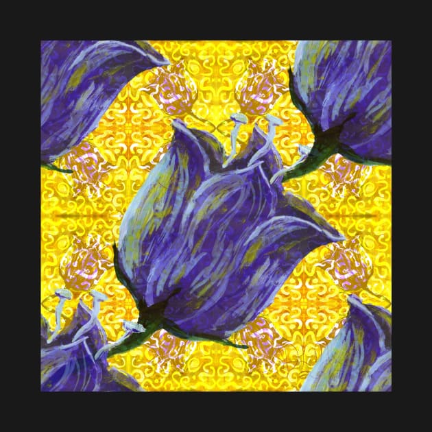 purple tulip on yellow with swirls and dots pattern by DlmtleArt