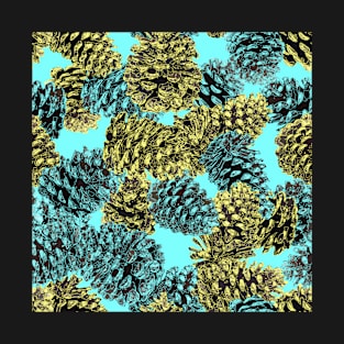 Pinecones Gold and Cyan on Cyan Repeat T-Shirt