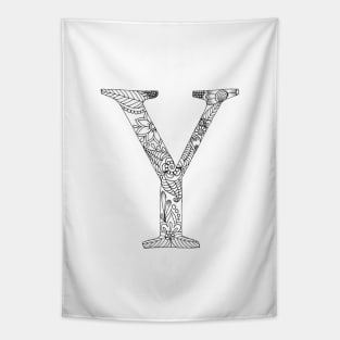 Henna Alphabet Y / Henna Letter Y - Black Henna Line Art Tapestry