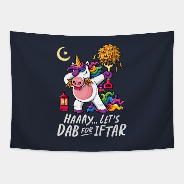 Ramadan Mubarak | Funny Iftar Party | Dabbing Unicorn Eating Hay Straws T-shirt Tapestry by Liyin Yeo