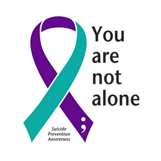 Suicide prevention: not alone ribbon, black type T-Shirt