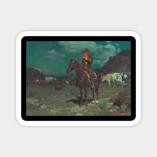 Cowboy Smoking At Night - Vintage Western American Art Magnet