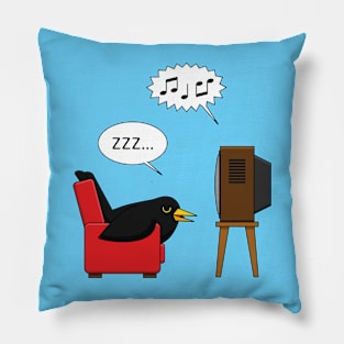 Blackbird Sleeping in Front of the TV Comic Pillow