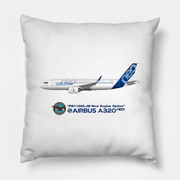 Illustration of Airbus A320 NEO F-WNEO Pillow by SteveHClark