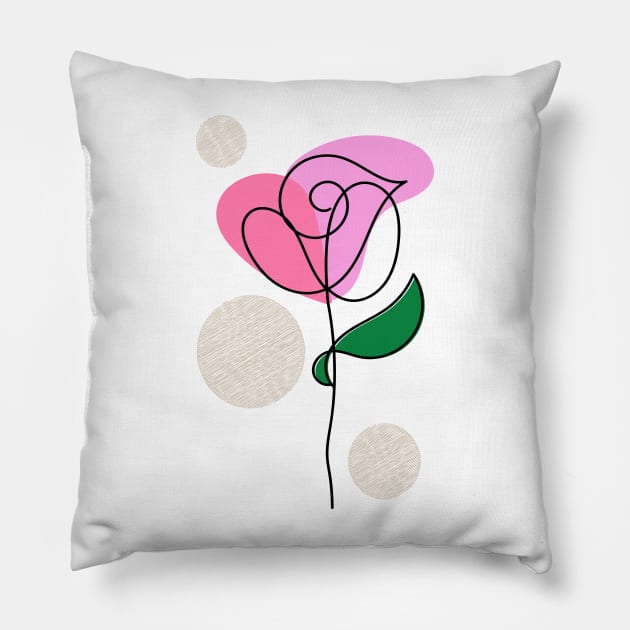 One line art pink rose Pillow by Aoxydesign