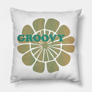 Groovy Boho Abstract Flower - Teal & Orange Circular Design Pillow