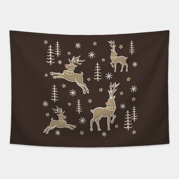 Rudolph Classy Champagne, Gold Reindeer Star Pattern Digital Illustration Tapestry by AlmightyClaire