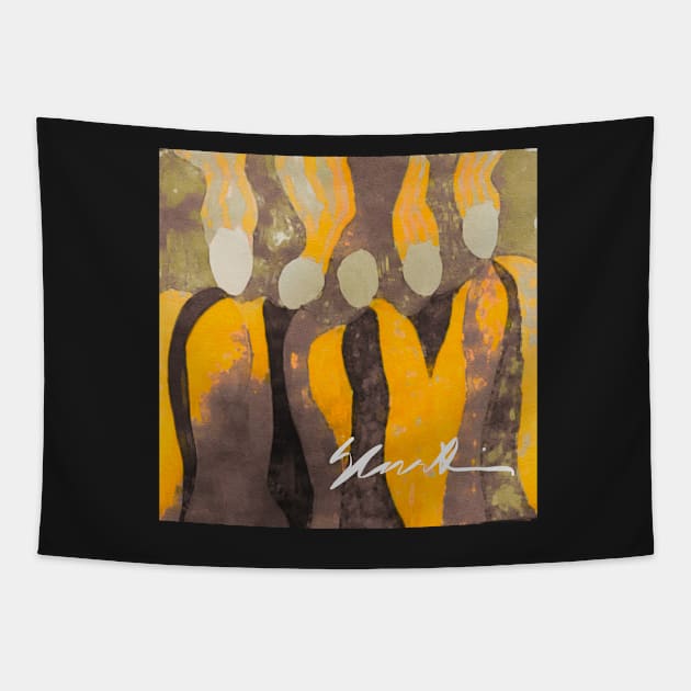 Women in Gray and Gold Tapestry by Sarah Curtiss