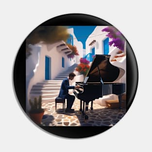 Pianist Performing On A Greek Island Pin