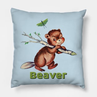 Smiling little beaver carrying a branch Pillow