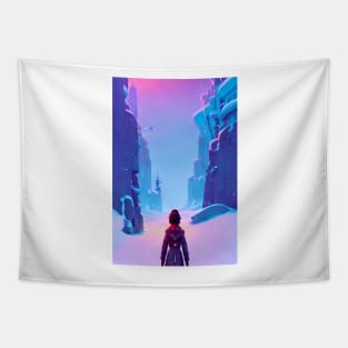 Anime Girl Snowy Mountain Christmas Landscape Tapestry