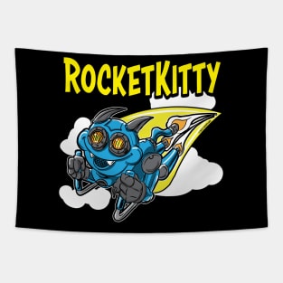 Rocket Kitty rocketing throught the sky Tapestry