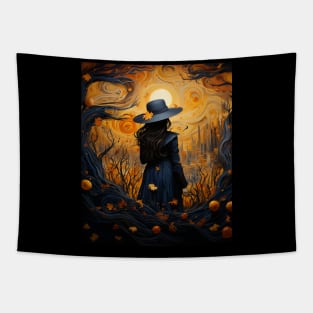 Witch Halloween Starry Night Van Gogh Aesthetic Painting Tapestry