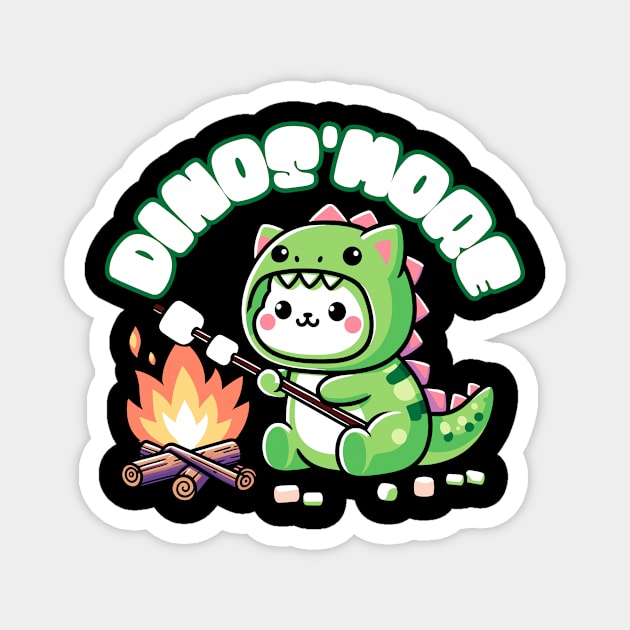 Dino'smore: Kawaii Cat in T-Rex Costume - Cute Campfire Design Magnet by Designed By Marty