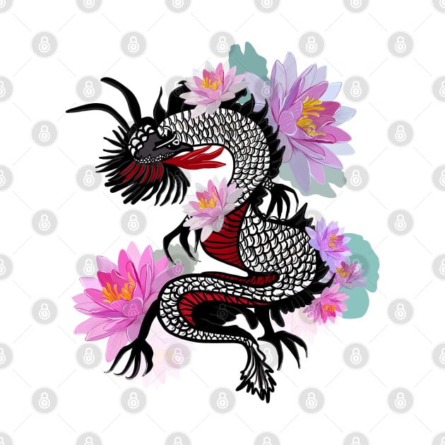 Dragon with lotus flower by GULSENGUNEL