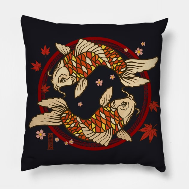 Koi Carp Japanese Traditional Art Pillow by Mewzeek_T