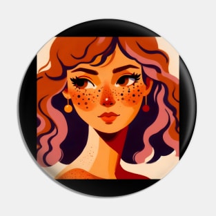 Redhead woman face with freckles portrait art Pin