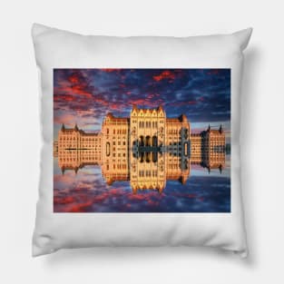 sunrise reflections Hungarian Parliament Building Pillow