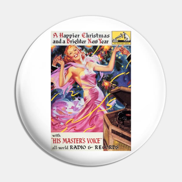 CHRISTMAS & NEW YEAR Celebration with His Masters Voice RCA Victor Vintage Advertisement Pin by vintageposters