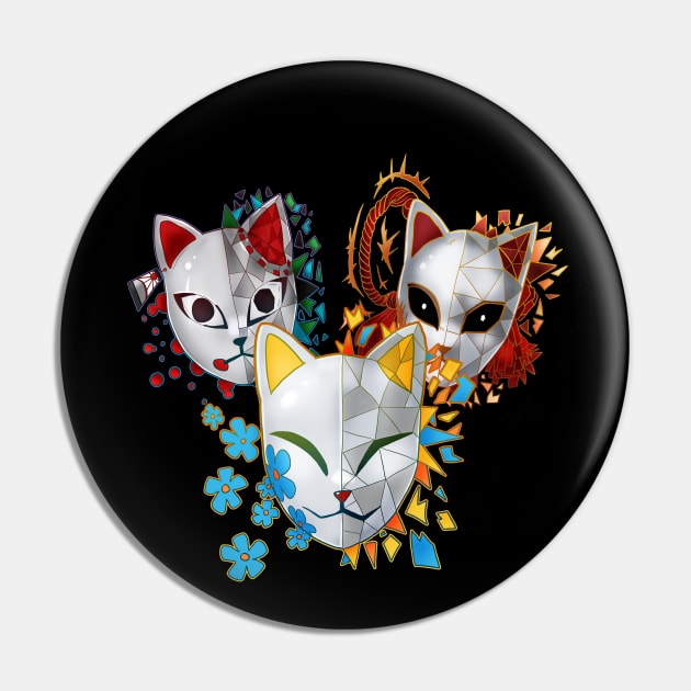 Demon Cat Mask Girl Pin by GhostFox_Designs