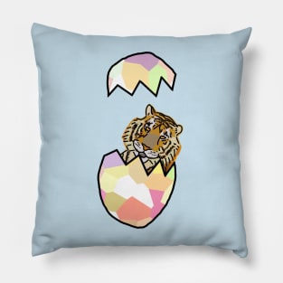 Tiger Popping Out of Funny Easter Egg Pillow