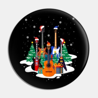 Guitar Santa Hat Christmas Tree Music Loves Xmas Pin