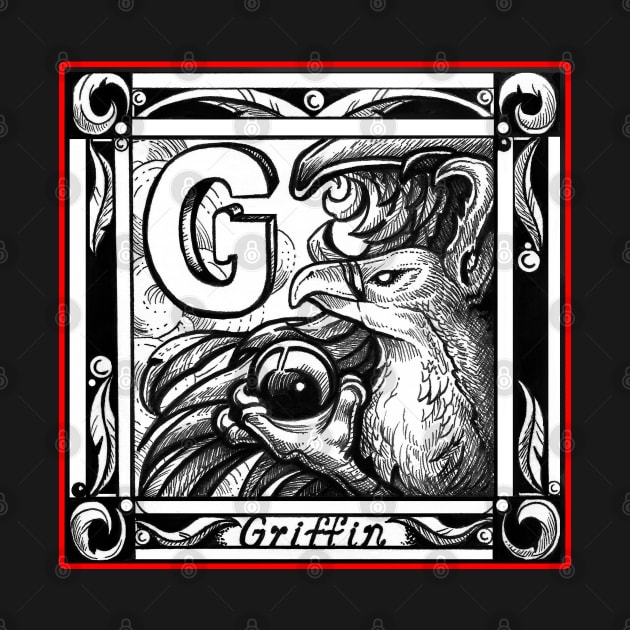 G is For Griffin - Red Outline Version by Nat Ewert Art