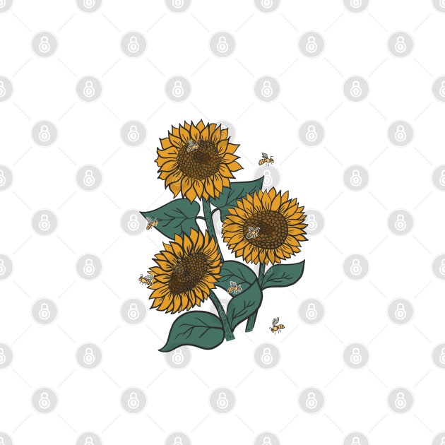 Sunflowers + Bees by latheandquill