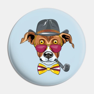 Hipster Greyhound Dog  in a hat, glasses and bow tie Pin