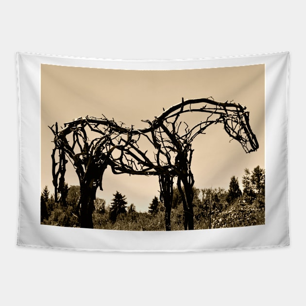 Wooden Horse at Sunset Tapestry by Scubagirlamy