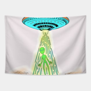 Spaceship Beam & Green Visitor Graphic Tapestry