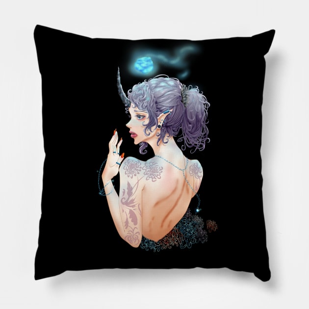 The Tattooed Oni Pillow by Spare Parts Arts