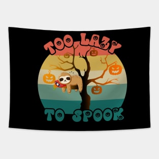 Too Lazy to Spook-Funny Halloween Sloth Retro Style Tapestry