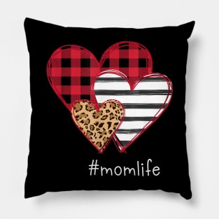 #Momlife Shirt Striped Leopard Buffalo Plaid Printed Splicing Heart Valentine's Day Shirt Pillow