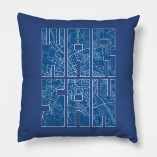 Warsaw, Poland City Map Typography - Blueprint Pillow