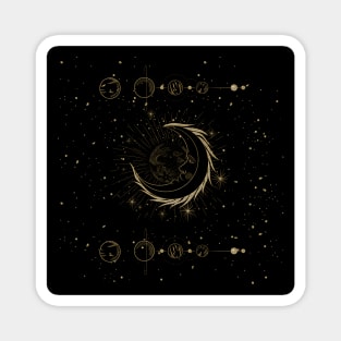 Elegant golden moon with stars Magnet