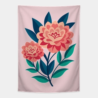 Pink Dahlias Retro Flowers Floral Tapestry