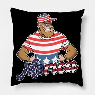 Merica Bigfoot USA Flag 4th Of July Fourth Pillow