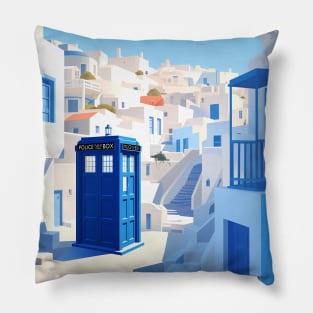 Dr Who Travel Poster Santorini Pillow