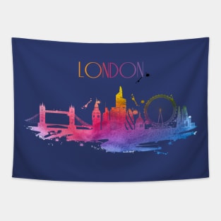 London Watercolor Skyline Tapestry