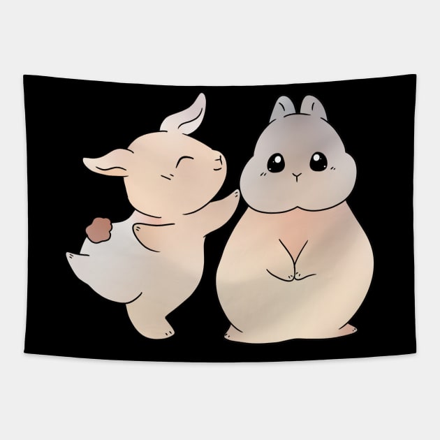 Happy Sad Bunny | Sean and Claude Rabbit | Bunniesmee Tapestry by GambarGrace
