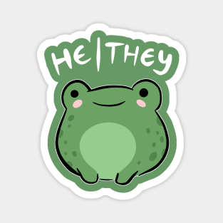 Cute Frog Celebrating He/They Pronouns - A Nonbinary Aesthetic for Enby, LGBTQ, Demigirl, and Demiboy Magnet