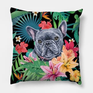 Tropical Blue Frenchie French Bulldog Pillow