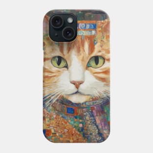 Gustav Klimt Style Tabby Cat with Green Eyes and Beautiful Clothes Phone Case